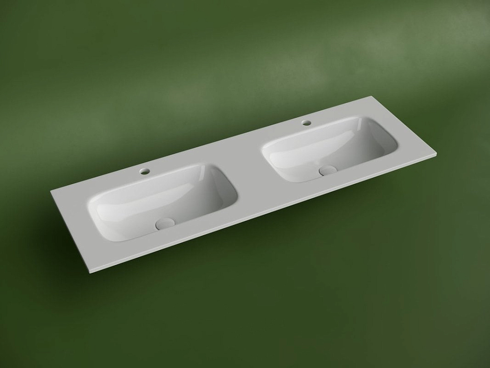 Мебельная раковина Ceramicanova Grace прямоугольная 141см с двумя чашами и отверстиями под смеситель