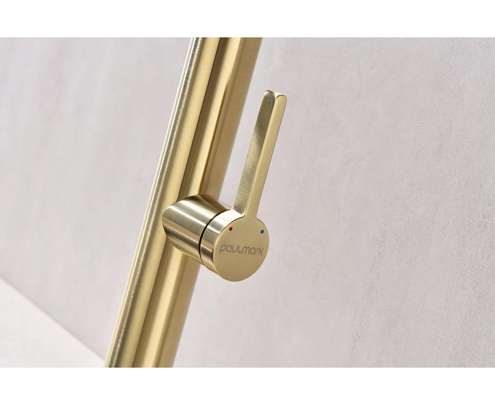 Смеситель для кухни Paulmark Leader Le214101-LG, с гибким изливом, светлое золото