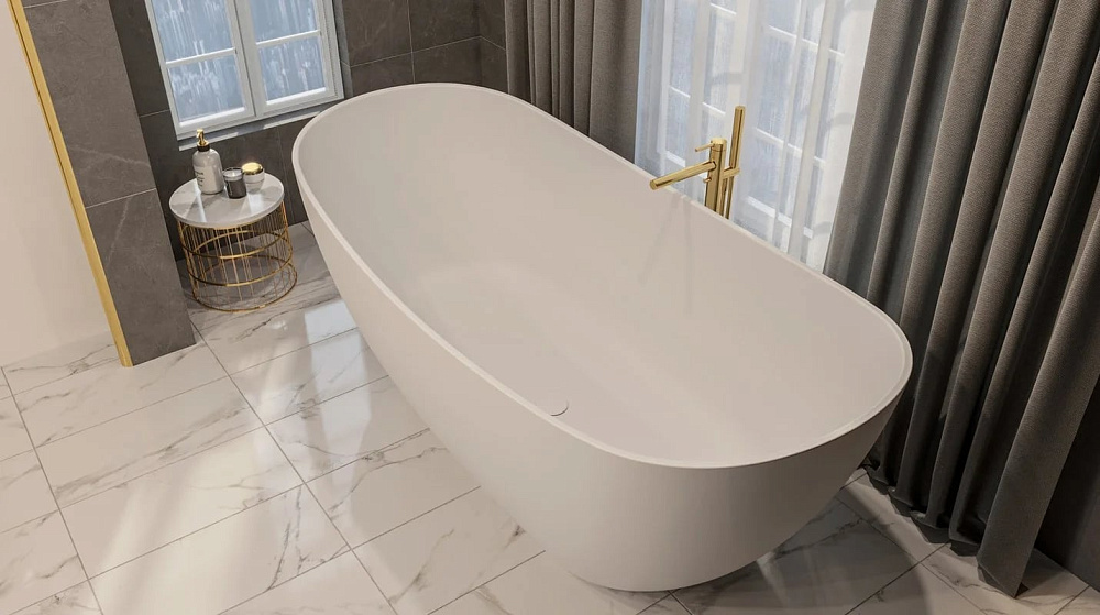 Ванна из искусственного камня WHITECROSS Onyx C 160x75 см, отдельностоящая, матовая белая, овальная,