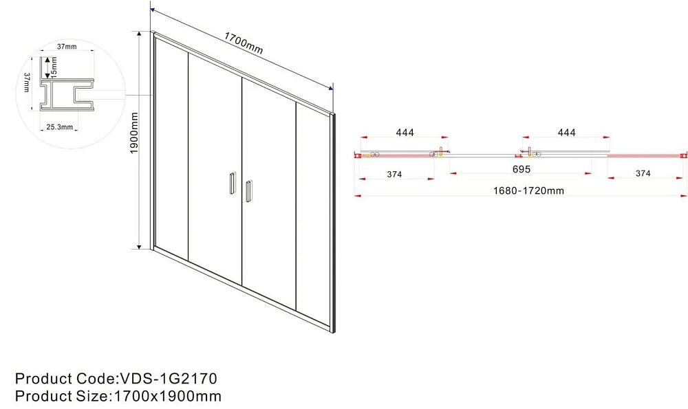 Душевая дверь в нишу Vincea Garda VDS-1G2170CL 170 см, профиль хром, стекло прозрачное