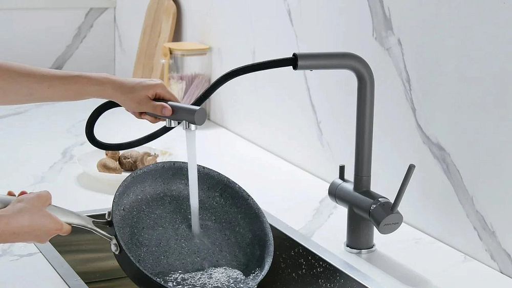 Смеситель для кухни Paulmark Serpentine Se213222-GRM серый металлик