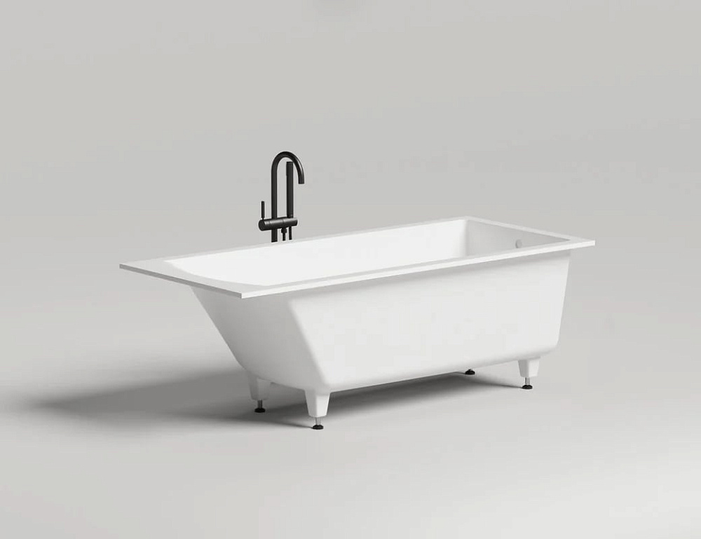 Ванна из искусственного камня Salini Cascata S-Sense 170x75 см, встраиваемая, матовая белая, на ножк