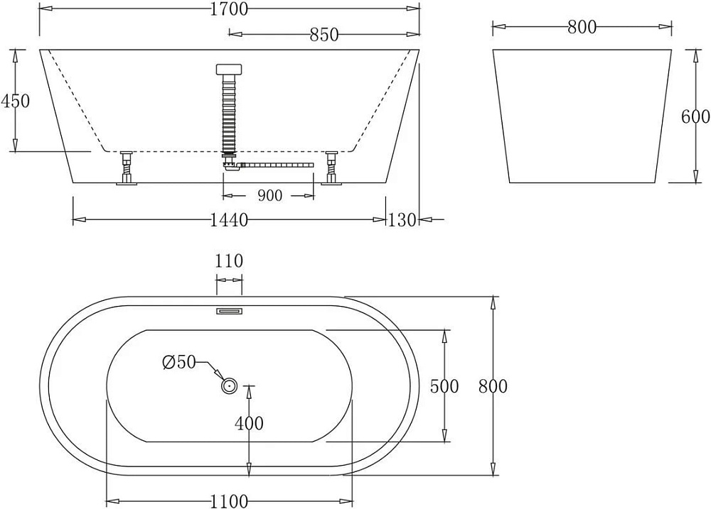Акриловая ванна BelBagno 170x80 см, BB71-1700