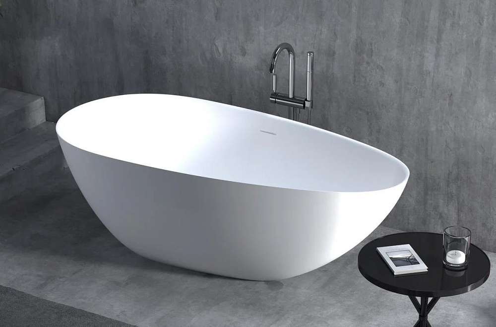 Ванна из искусственного камня Salini Paola In S-Sense 160x75 см, отдельностоящая, белая, овальная, с
