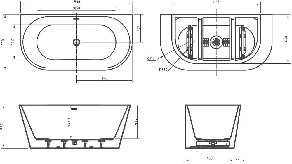 Акриловая ванна BelBagno 150x75 см, BB710-1500-750