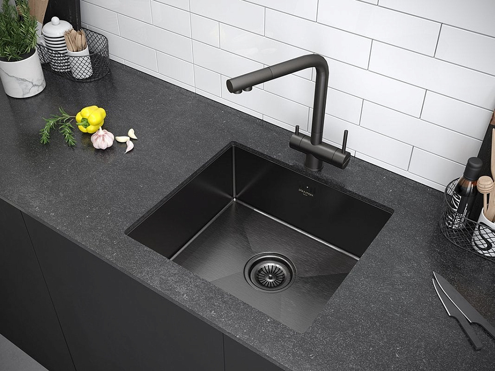 Мойка кухонная Paulmark Vista PM304444-GM вороненая сталь