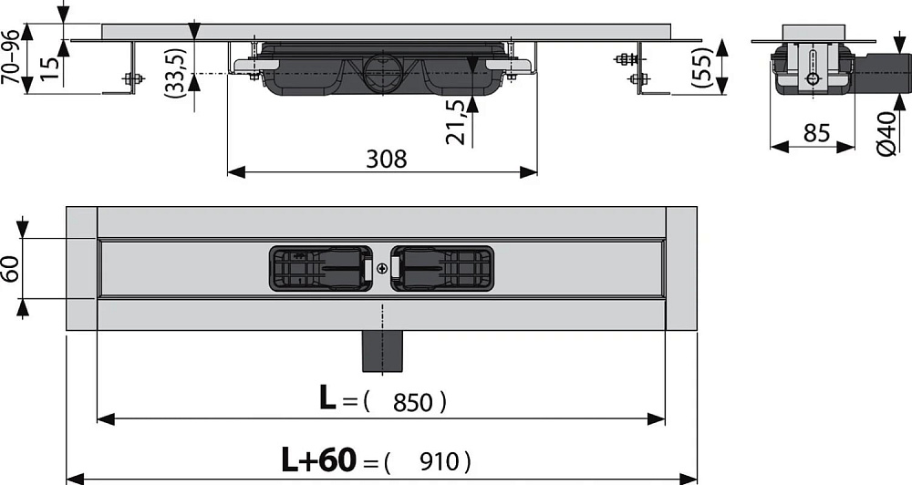 Душевой трап (лоток) AlcaPlast APZ101 850, с опорами