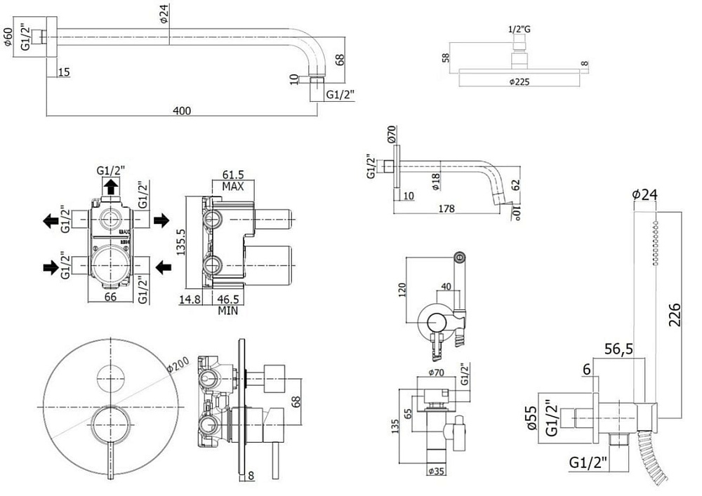 Комплект для ванной Paffoni Light KITZLIG019CR045 С ВНУТРЕННЕЙ ЧАСТЬЮ, хром