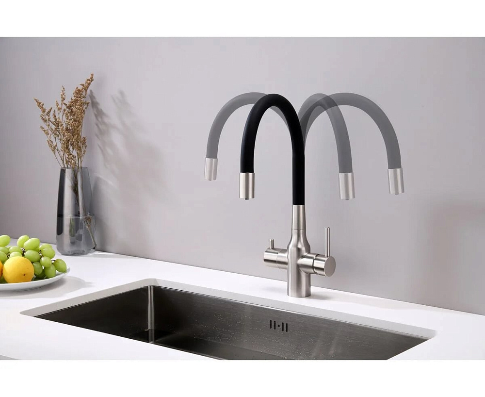 Смеситель для кухни Paulmark Salix Sa213419-BS, с гибким изливом,  брашированная сталь