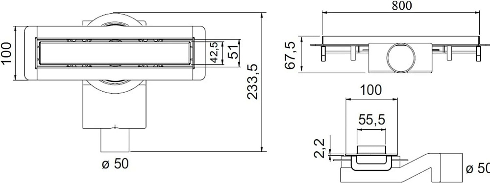Душевой трап (лоток) Plumberia Selection PSM Modular 80 см, нержавеющая сталь матовая