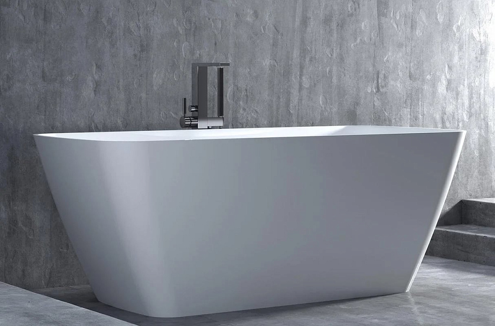 Ванна из искусственного камня Salini Agata S-Sense 180x80 см, отдельностоящая, белая, со сливом-пере
