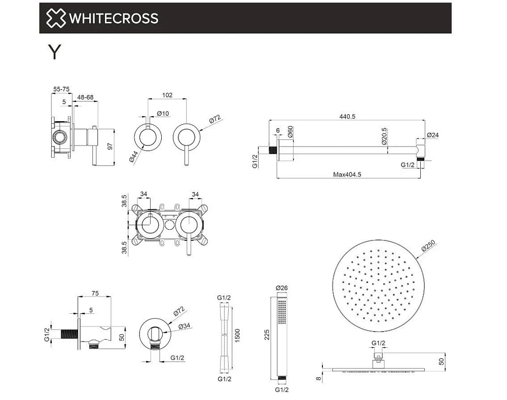 Душевой комплект WHITECROSS Y YSET13CPB, С ВНУТРЕННЕЙ ЧАСТЬЮ, брашированная медь