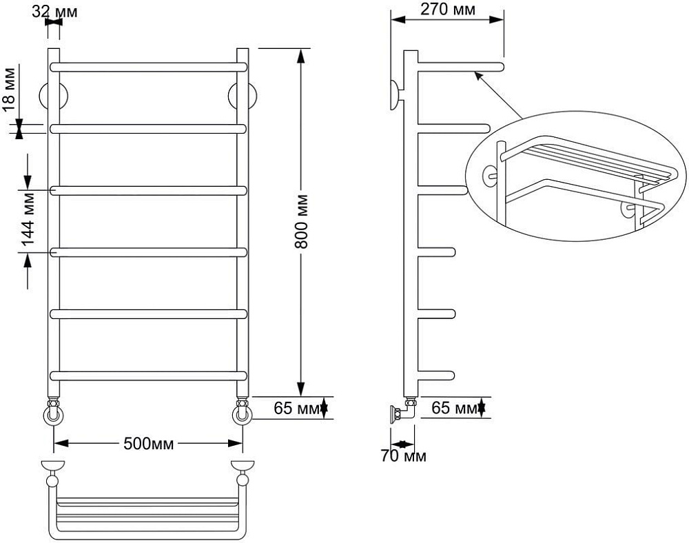Полотенцесушитель водяной Secado Мерида 2 50x80, бронза