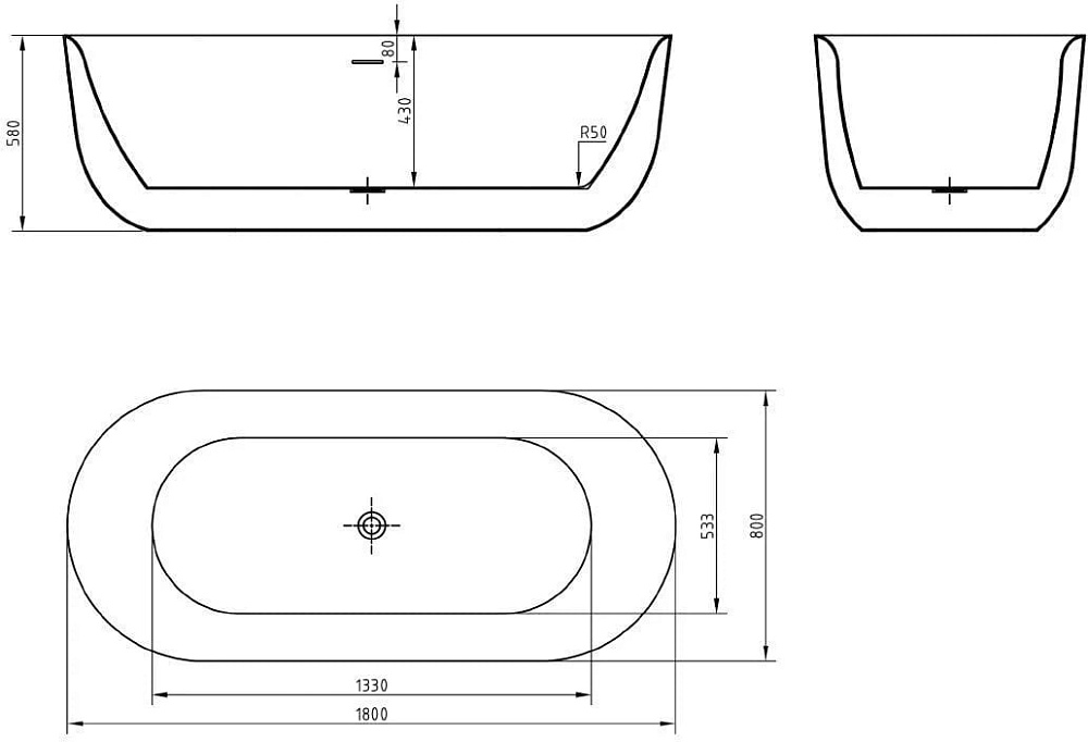Акриловая ванна BelBagno 180x80 см, BB706-1800-800