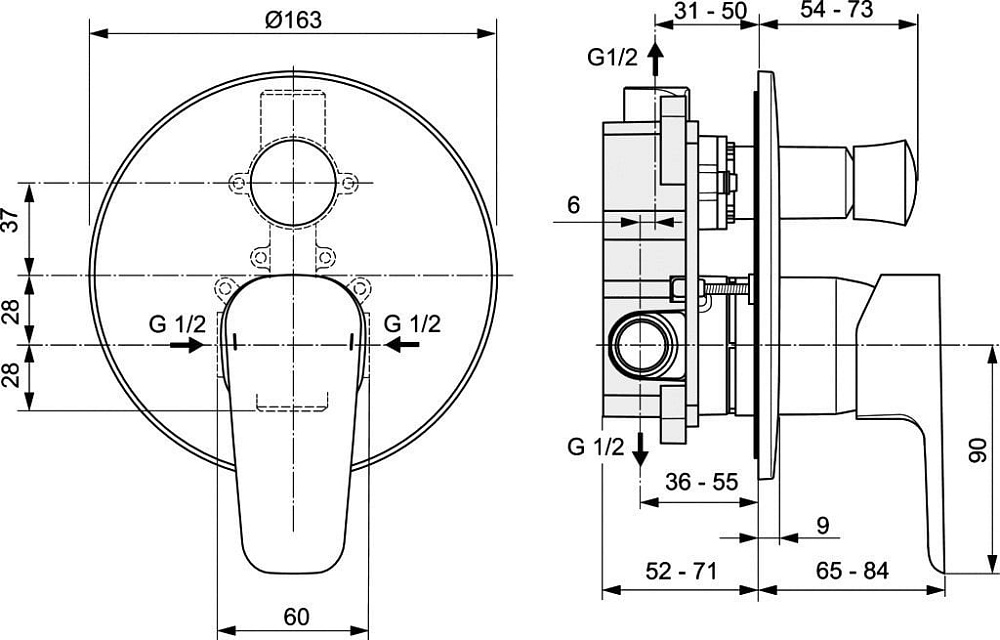 Встраиваемый смеситель Ideal Standard Ceraplan III A6383AA С ВНУТРЕННЕЙ ЧАСТЬЮ