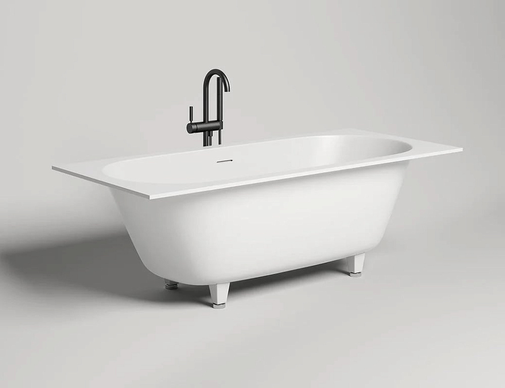 Ванна из искусственного камня Salini Ornella Axis Kit S-Sense 180x80 см, встраиваемая, белая, на нож