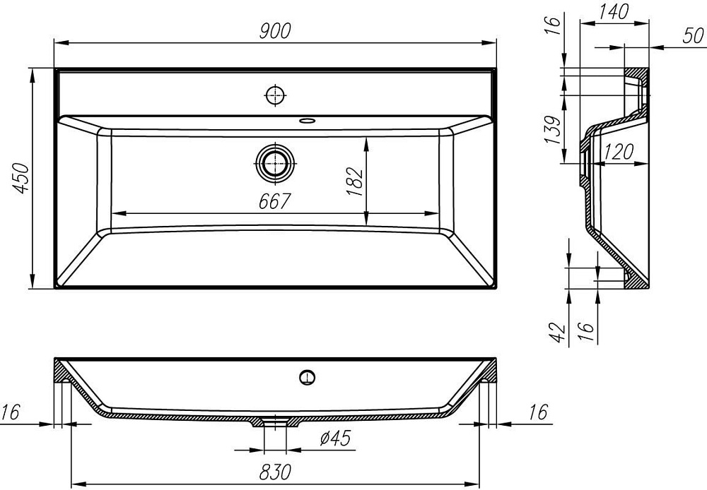 Мебельная раковина BelBagno BB900/450-LV-MR-AST