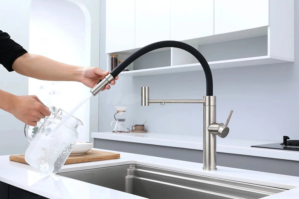 Смеситель для кухни Paulmark Ganymede Ga213199-BS с гибким изливом, брашированная сталь
