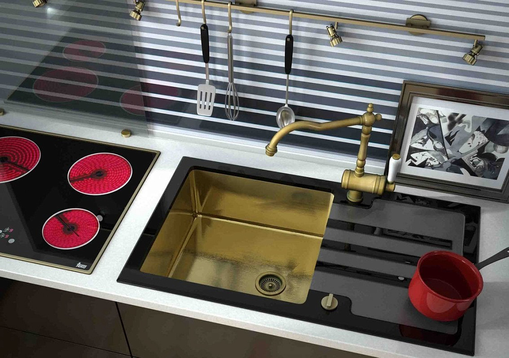 Мойка кухонная Zorg Inox Glass GL-7851-BLACK-BRONZE черное стекло