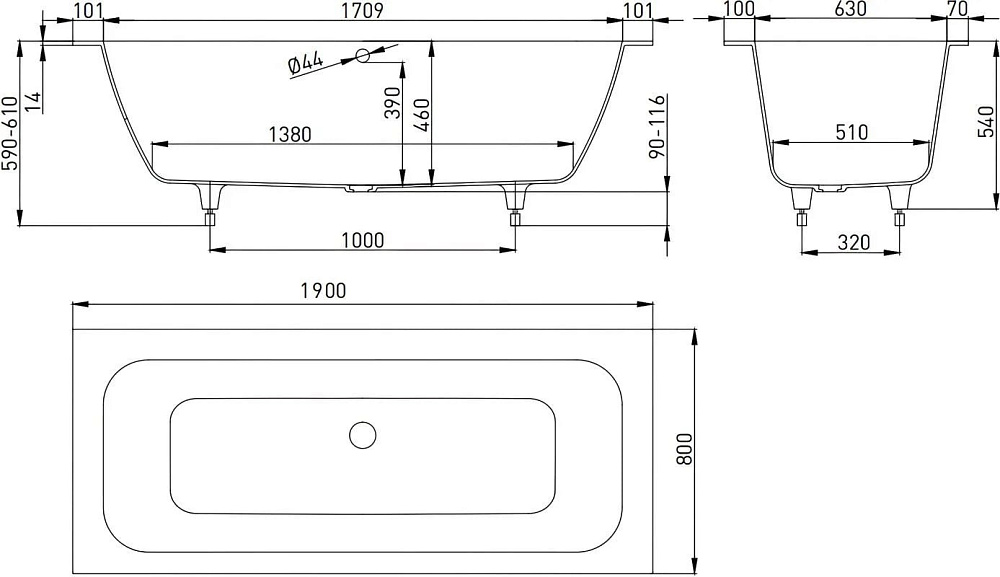 Ванна из искусственного камня Salini Orlanda Axis 190x80 см, встраиваемая, белая, на ножках