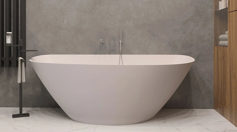 Ванна из искусственного камня WHITECROSS Topaz 170x80 см, отдельностоящая, матовая белая, асимметрич
