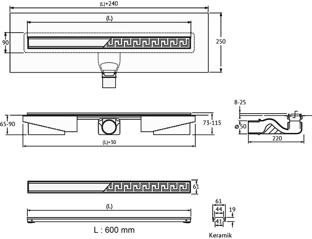 Душевой трап (лоток) Berges B1 Keramik 090117, 60 см