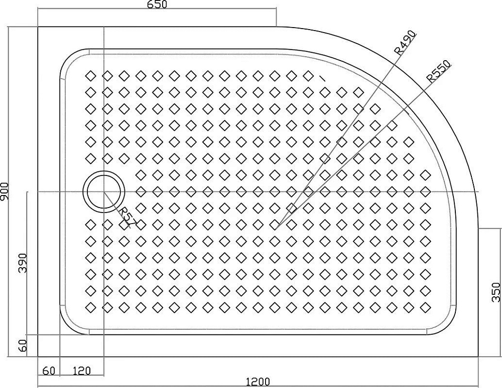 Поддон для душа Cezares Tray TRAY-A-RH-120/90-550-15-W-R R120х90 R, с сифоном