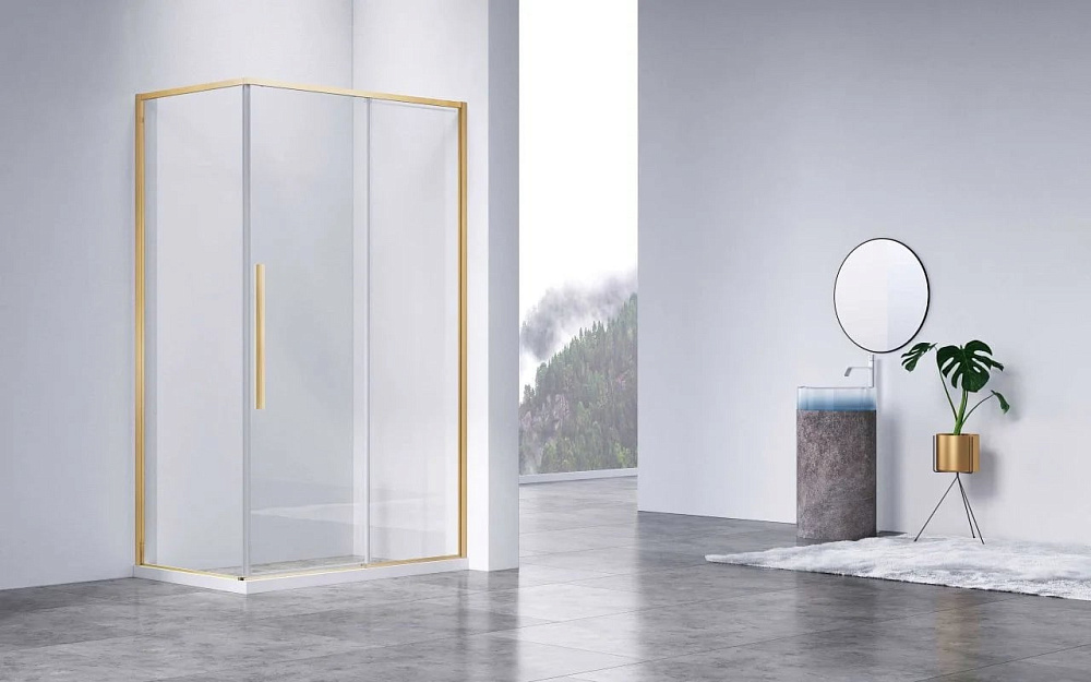 Душевой уголок Vincea Slim-N VSR-4SN9014CLG 140х90, профиль брашированное золото, стекло прозрачное