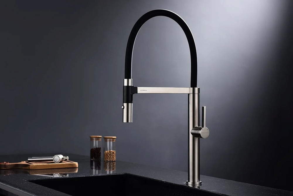 Смеситель для кухни Paulmark Leader Le214101-NI с гибким изливом, никель
