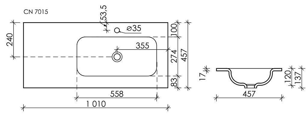 Мебельная раковина Ceramicanova Grace прямоугольная черная матовая 101 см CN7015MB