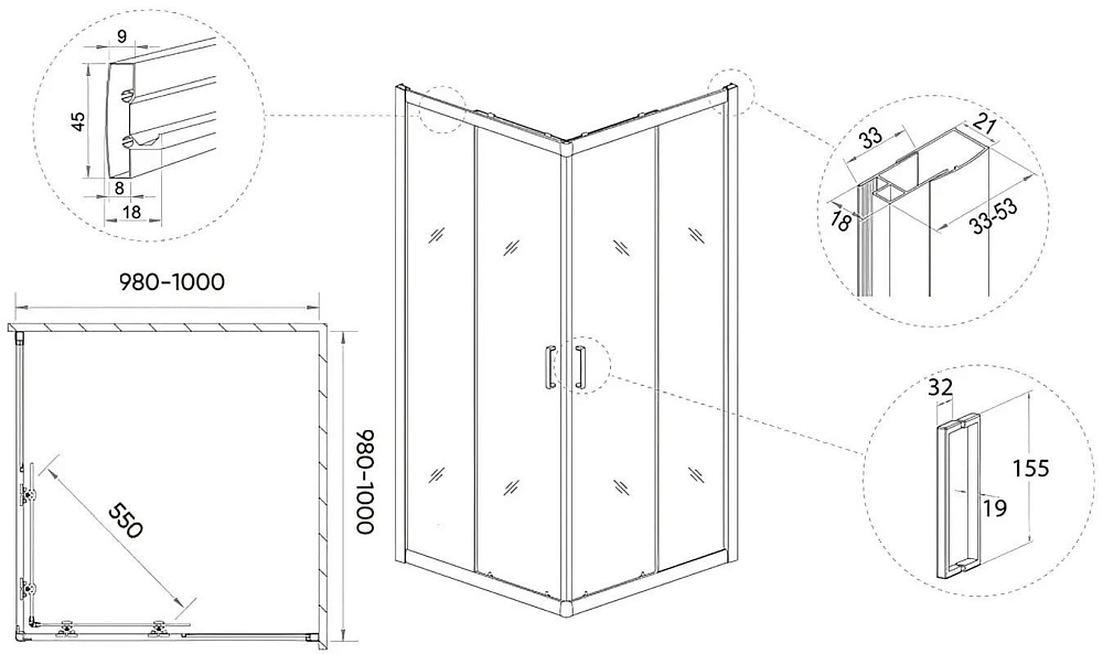 Душевой уголок Veconi Rovigo RV-11 100x100
