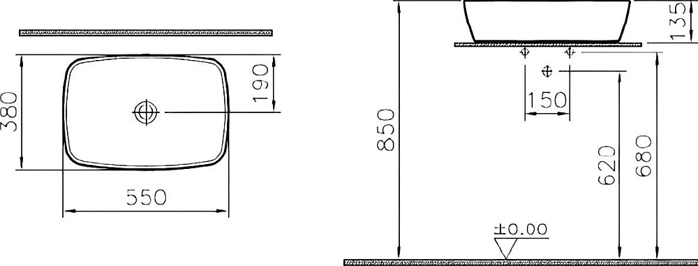 Накладная раковина VitrA Shift 7075B083-0016 55 см, черная