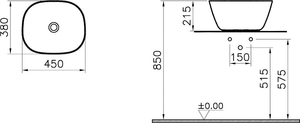 Накладная раковина VitrA Plural 7811B483-0016 высокая, матовая чёрная