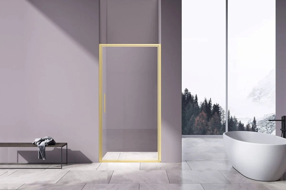 Душевая дверь Vincea Slim 8mm VDP-4SL100CLG, брашированное золото, стекло прозрачное