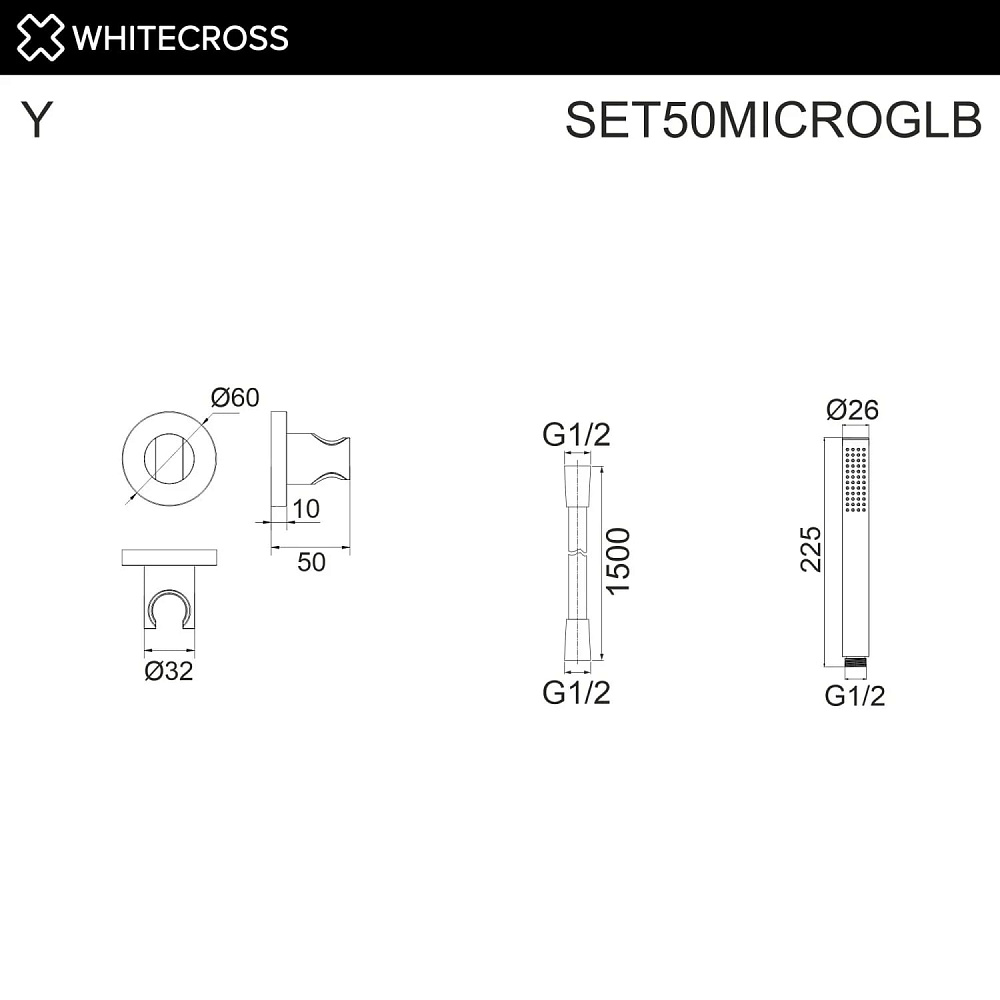 Душевой гарнитур WHITECROSS SET50MICROGLB, брашированное золото