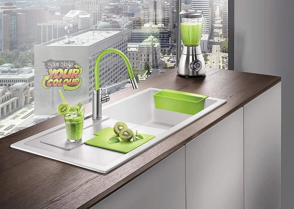 Смеситель для кухни Blanco Viu-S 524813 с гибким изливом, 4 цветных съемных шланга