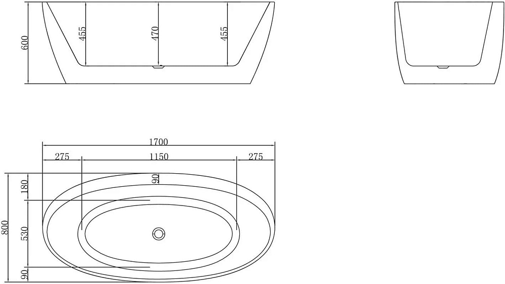 Акриловая ванна BelBagno 170x80 см, BB404-1700-800