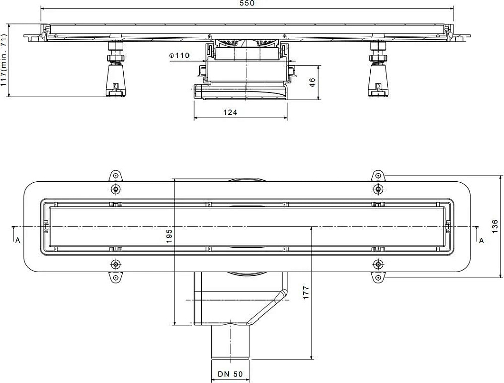 Душевой трап (лоток) Pestan Confluo Premium Line 550, белое стекло/сталь