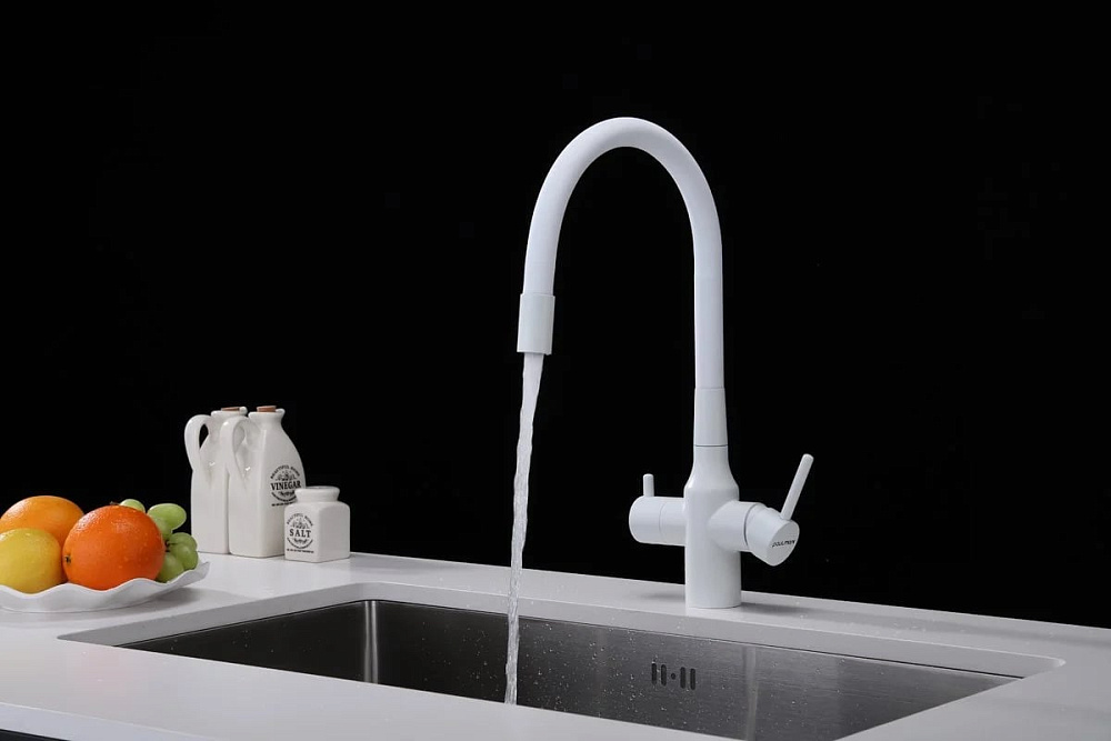 Смеситель для кухни Paulmark Salix Sa213419-WH, белый матовый, с гибким изливом