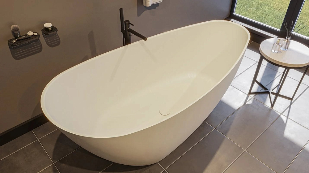 Ванна из искусственного камня WHITECROSS Spinel A 150x70 см, отдельностоящая, матовая белая, овальна
