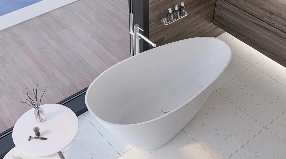 Ванна из искусственного камня WHITECROSS Spinel C 150x70 см, отдельностоящая, матовая белая, овальна