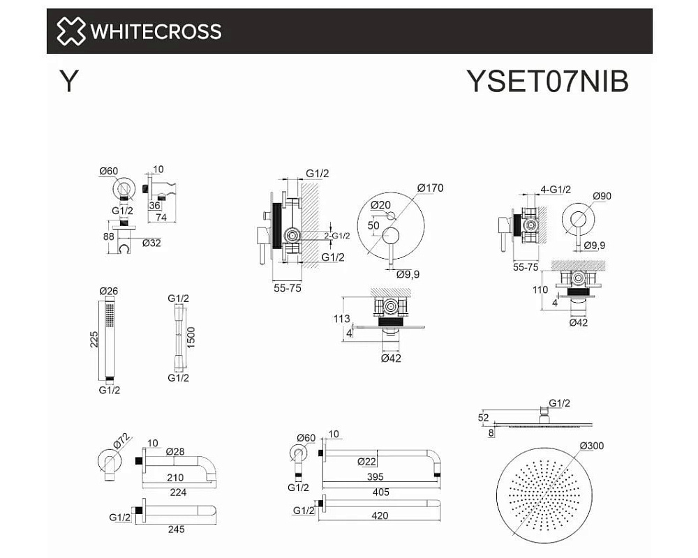 Душевой комплект WHITECROSS Y YSET07NIB, С ВНУТРЕННЕЙ ЧАСТЬЮ, брашированный никель