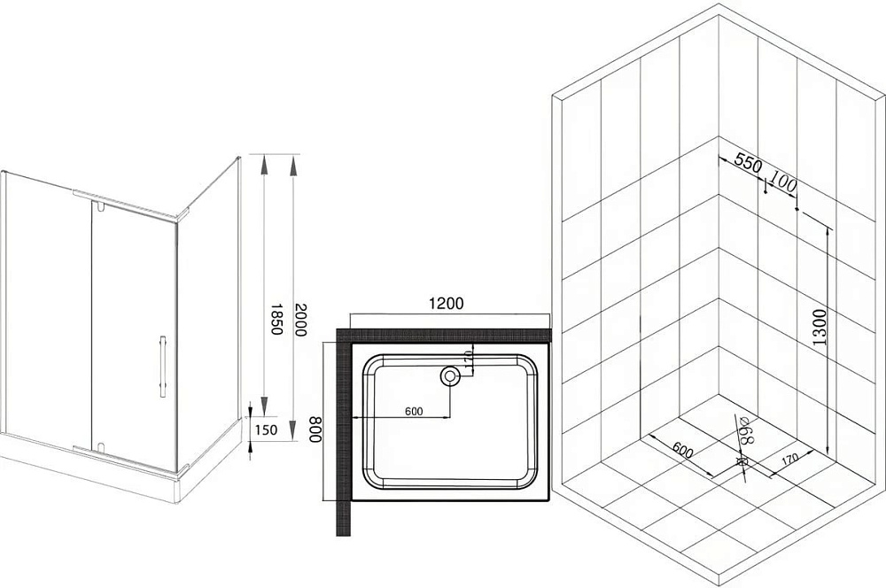 Душевой уголок Esbano ESD-8180 120x80, с поддоном