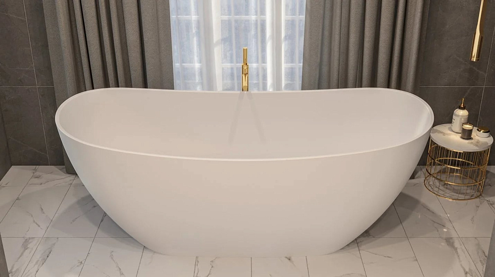 Ванна из искусственного камня WHITECROSS Onyx C 160x75 см, отдельностоящая, матовая белая, овальная,