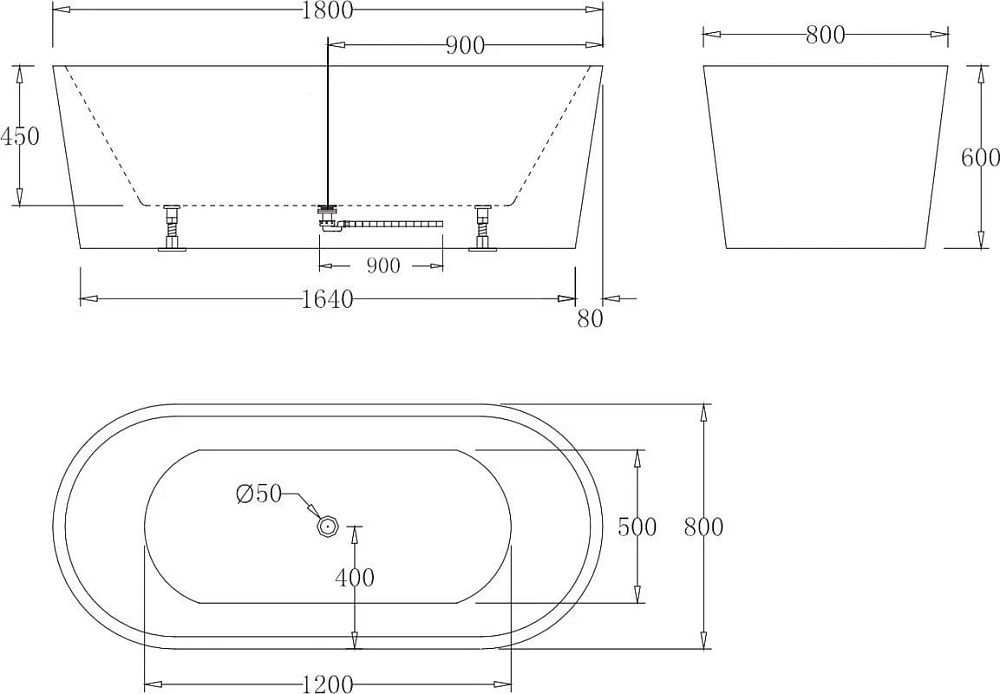 Акриловая ванна BelBagno 180x80 см, BB71-1800-W0