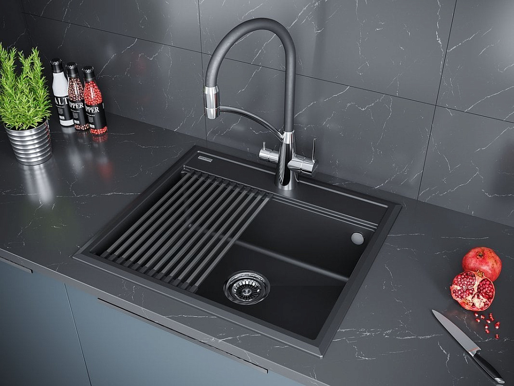 Мойка кухонная Paulmark Stepia + Step PM115951-AN+R375-BS антрацит