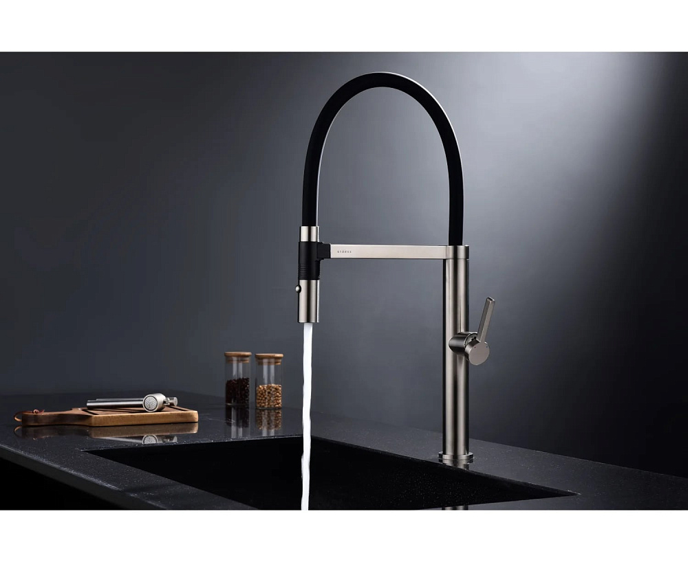 Смеситель для кухни Paulmark Leader Le214101-BS, с гибким изливом, брашированная сталь
