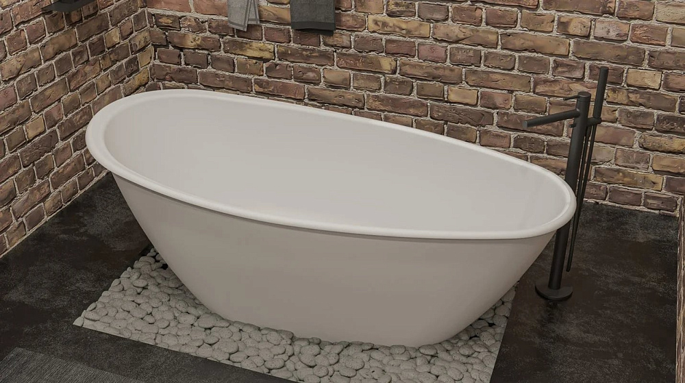 Ванна из искусственного камня WHITECROSS Spinel B 155x75 см, отдельностоящая, матовая белая, овальна