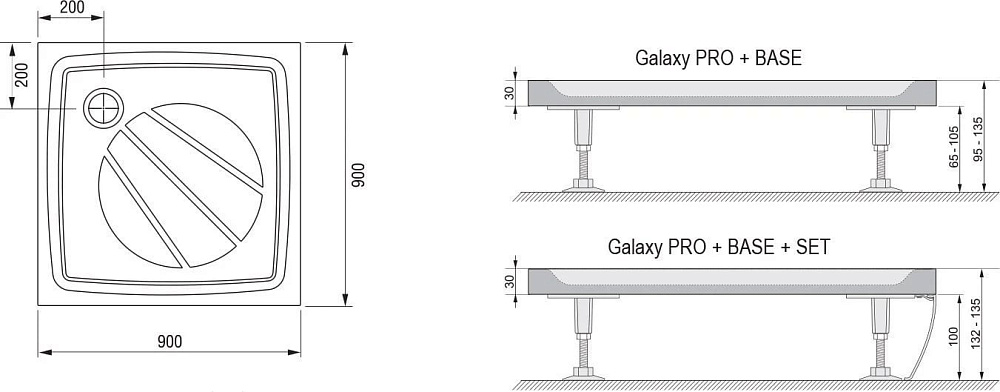 Поддон для душа Ravak Galaxy Pro Perseus Pro-90 с сифоном