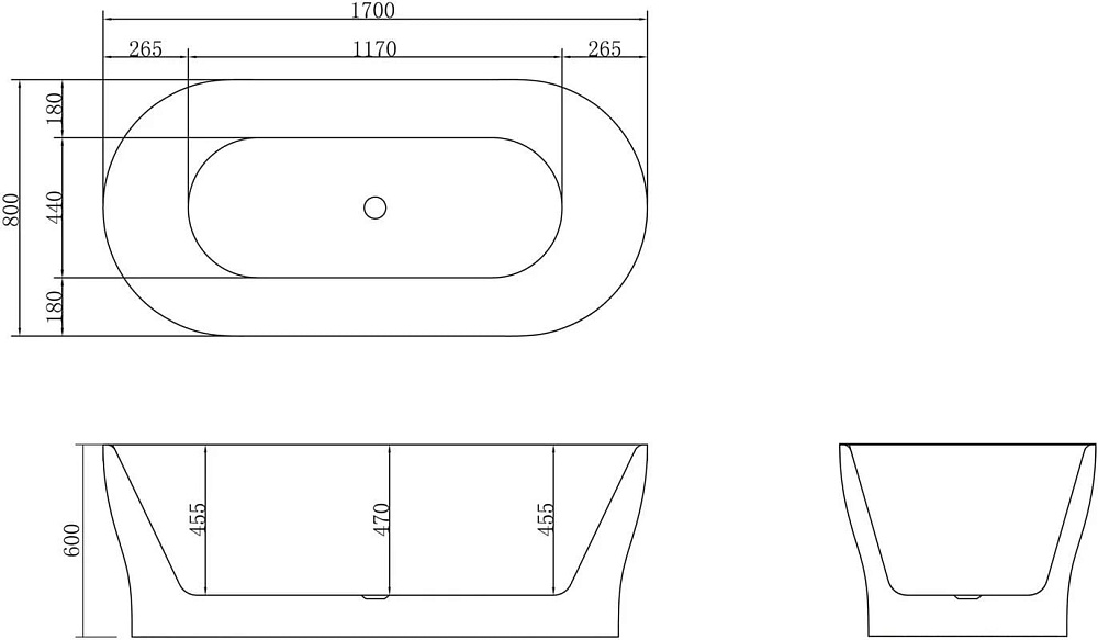 Акриловая ванна BelBagno 170x80 см, BB405-1700-800